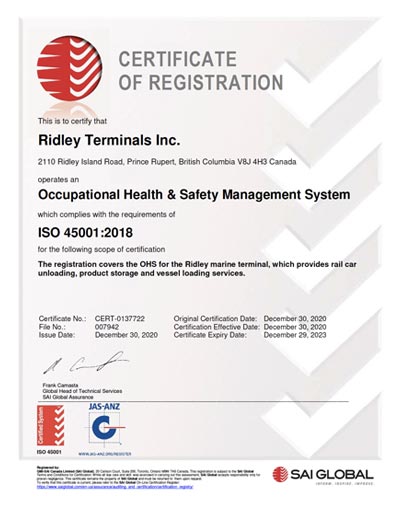 ISO-certified Health and Safety Management System (45001 standard).